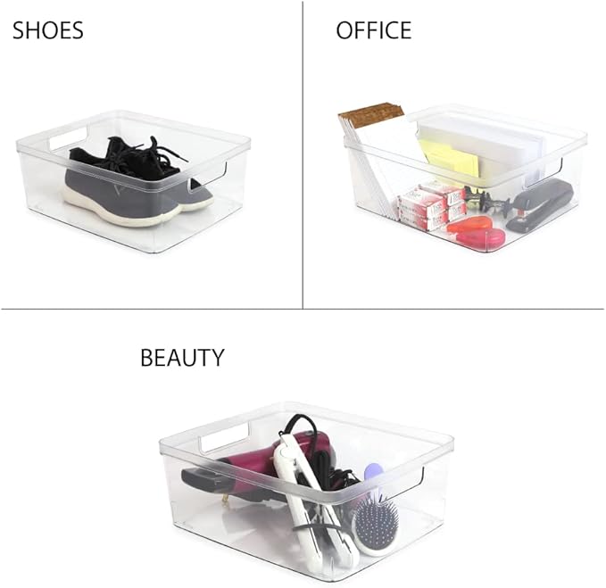 Isaac Jacobs 2-Pack Large Clear Storage Bins (11.5” L x 14” W x 5.5” H) w/Cutout Handles, Plastic Organizer for Home, Office, Kitchen, Fridge/Freezer, Bathroom, BPA Free, Food Safe (Large)