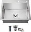 23x18 Inch Kitchen Sink, Handmade 304 Stainless Steel Sink, 9" Deep Single Bowl with Brushed Finish, Topmount with 2 Holes, R10 Tight Corner, for Modern Kitchen/RV/Outdoor Sink
