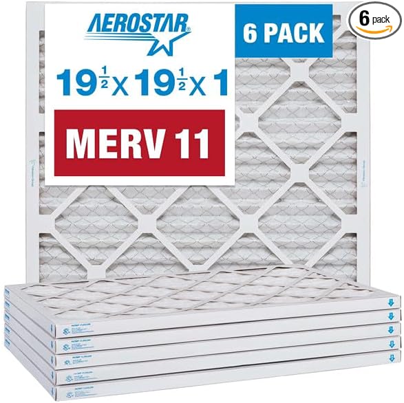Aerostar Air Filters 19 1/2 x 19 1/2 x 1 MERV 11,Healthier Air For Your Home, 19 1/2" x 19 1/2" x 3/4", Box of 6
