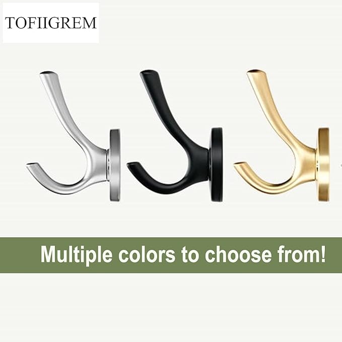 Black Wall Hooks Towel Hooks, 3 Pack Coat Hooks Robe Hook Heavy Duty Metal Double Bath Hook Wall Mounted, Hand Towel Hooks for Entryway Bathroom Kitchen Closet Garage