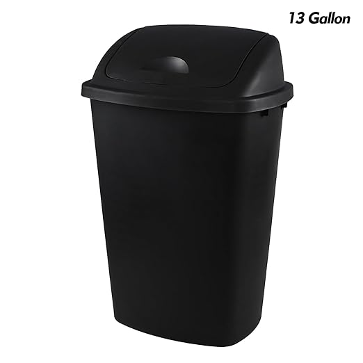 13 Gallon Plastic Trash Can with Swing Top Lid, 4 Packs Swing Lid Garbage Bins, Black