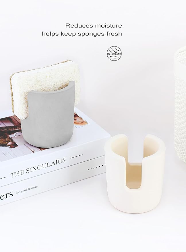 Diatomite Stone Sponge Holder, Quick Dry Dish Sponge Stand for Countertop, Fast Dry Diatomaceous Earth Sponge Holder for Kitchen Sponge, Gray
