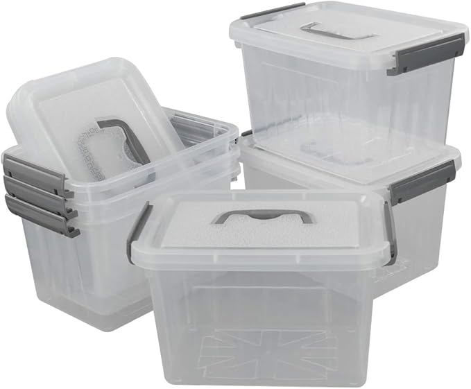 6-Pack Plastic Storage Box, 6 L Clear Storage Bins with Lid