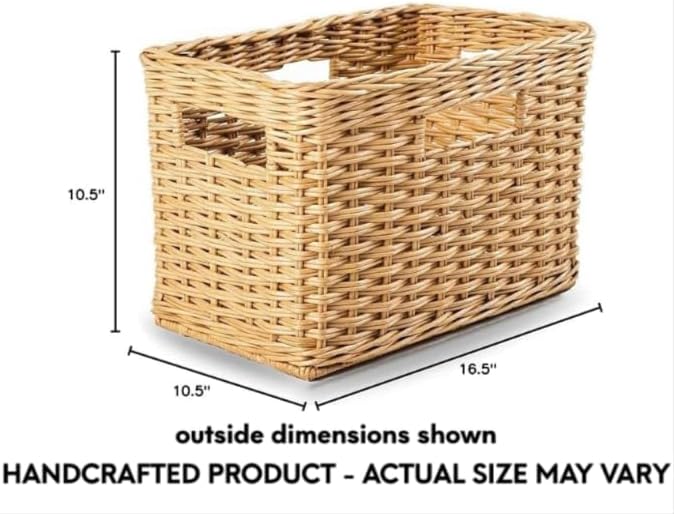 The Basket Lady Tall Rectangular Wicker Storage Basket, Small, 16.5 in L x 10.5 in W x 10.5 in H, Sandstone