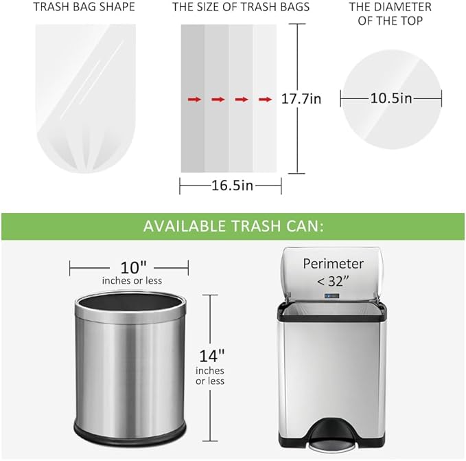 180 Counts 2 Gallon (1.8-2 Gal) Small Trash Bags Garbage Bags by RayPard, fit 1.6,1.8,2,2.2 Gal Waste Basket, 6.5-7 Liter Strong Trash Can Liners for Home Office Kitchen Bathroom Bedroom, Clear