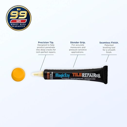 MagicEzy Tile Repair Kit: Porcelain Repair Kit - Ceramic Tile Repair Kit - Mix and Match Colors - Acrylic, Stone, Fiberglass - Wall Touch Up (Gold)