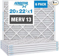 Aerostar 20x22.25x1 Air Filter MERV 13 (For Allergies, Dust, Lint, Mold, Pet Dander, Smoke, Smog & Bacteria) - Electrostatic MPR 1500-1900 & FPR 10 - Pleated HVAC AC Furnace Air Filters - Pack of 6