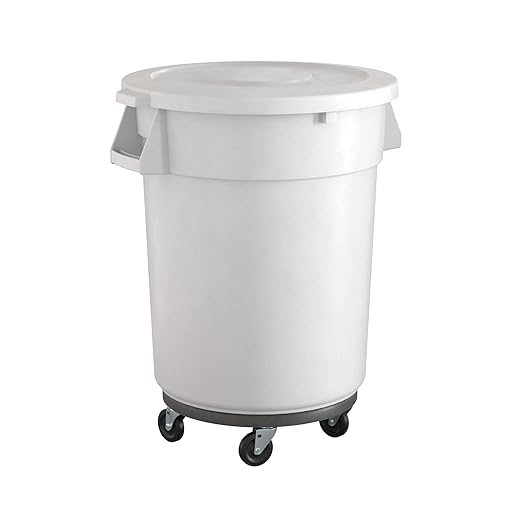 32 Gallon White Round Commercial Trash Can with Lid and Dolly