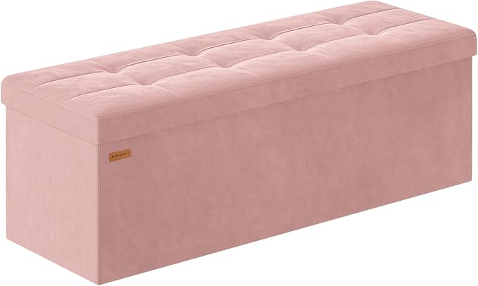 Folding Storage Ottoman, Velvet Storage Bench, Footrest, Removable Divider, for Living Room, Bedroom, 15 x 43 x 15 Inches, 660 lb Load Capacity, Jelly Pink UASND02P