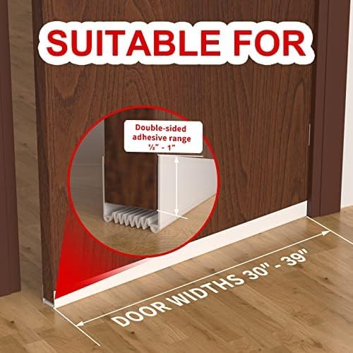 Weather Stripping Door Seal, 39' Length Cuttable, Strong Adhesive Door Sweep for Exterior and Interior Doors (2, White)