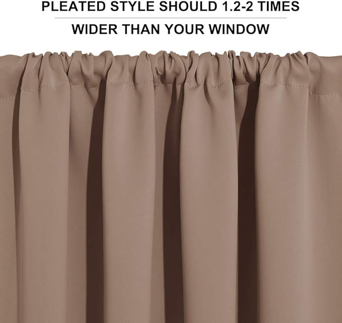 RYB HOME Curtains for Bedroom 63 inches Long, Blackout Thermal Insulating Window Treatment Drapes for Living Room Bathroom Basement Laundry Classroom, W 34 x L 63, Mocha, 2 Panels