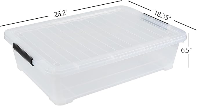 3 Packs 40 Quart Large Under Bed Storage Box, Wheeled Under Bed Storage Containers, Clear