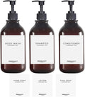 Apothecary Dispenser Bottle for Bathroom and Kitchen - 16oz Plastic Shower Pump Dispensers, Refillable for Shampoo Lotion Oil Shower Soap Hand Soap and Dish Soap (3 Pack, Amber)