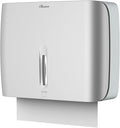Paper Towel Dispenser Wall Mount Commercial & Home Use ABS Matte Silver Gray with Window Holds 200 C/Z/Multi-Fold Towels Includes Hardware & Key Bathroom Paper Towel Holder