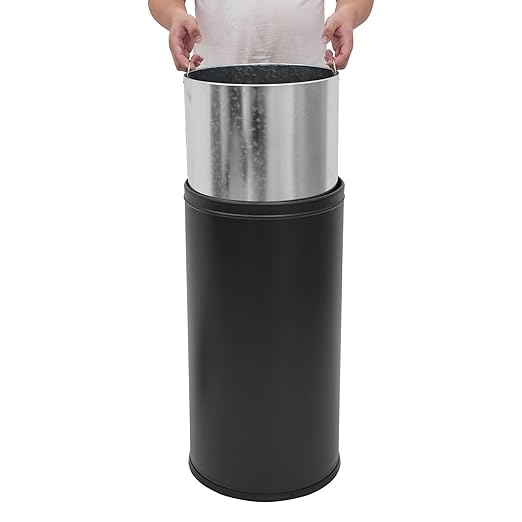 58.6 Liter / 15.48 Gallon Commercial Open Top Trash Can White Stainless Steel Trash Can Outdoor Indoor Garbage Enclosure with Lid Inside Barrel (Black)