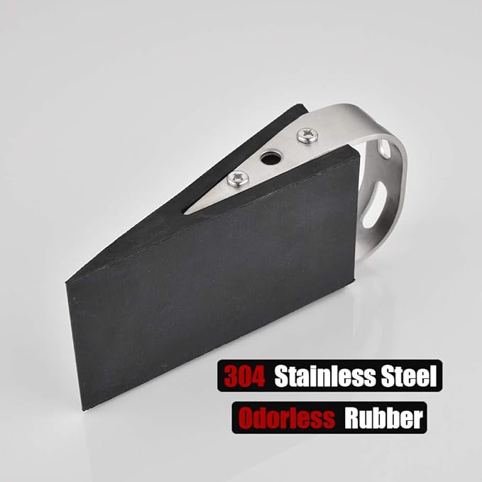 JQK Heavy Duty Door Stopper Rubber Wedge, 304 Stainless Steel Security Door Stops Works On All Floor Types, Brushed(4 Pack), DSB6-BN-P4