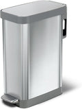 Glad Slim Trash Can with Clorox Odor Protection - Narrow Kitchen Garbage Bin with Soft Close Lid, Step On Foot Pedal and Waste Bag Roll Holder, All Stainless, 45 Liter