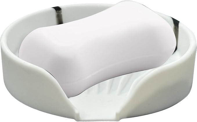 Self Draining Soap Dish, Silicone Suction Cup Soap Holder Tray Savers Container Sponge Holder for Bar Bathroom Shower Kitchen Sink, Can Extend Soap Life (1, White)