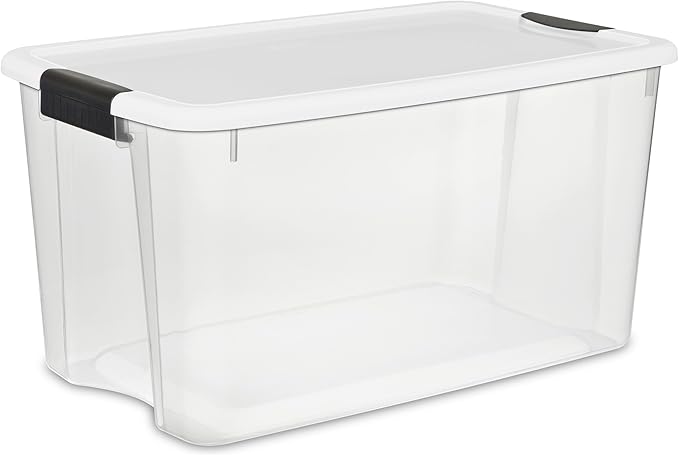Sterilite 12-Pack Ultra Latching Box, Storage Bins with Lids, Clear Plastic, 70 Quart - Heavy-Duty Organizing Containers for Closet, Bathroom, and Office