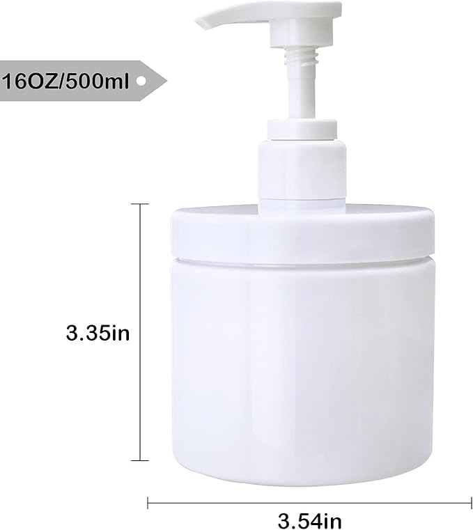 Cosywell Pump Bottle Dispenser Plastic Pump Bottles Refillable Bottles Wide Mouth Jar Style Empty Pump Bottles Bathroom Shower Containers for Lotion Shampoo Conditioner (White, 2X 500ml)