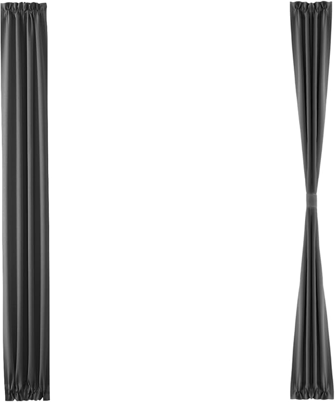 DWCN French Door Curtain - Rod Pocket Thermal Blackout Panel for Doors With Glass Window, Kitchen and Patio - Privacy, 12 X 72 Inches Long, 1 Panel With Tieback, Dark Grey