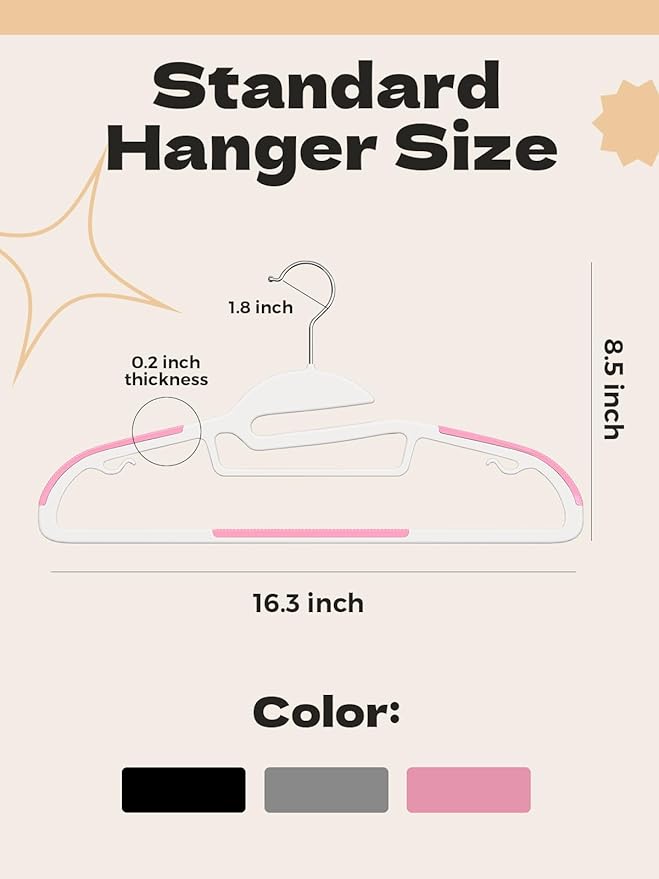 HOUSE DAY Pink Plastic Hangers 50 Pack, Slim Space Saving, Non Slip Hangers with Rubber Pads, Sturdy Coat Hanger for Closet, S-Shaped Clothes Hanger for Shirt, Suit, Pant, Skirt