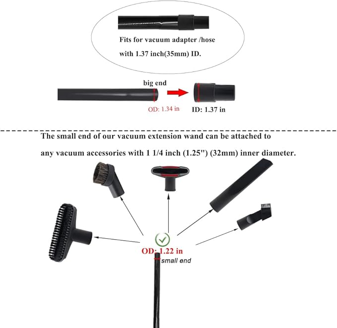 3 Pcs 1.25inch 32mm Vacuum Extension Wand 1 1/4" Plastic Wand Pipe for Vacuum Cleaner Replacement Tubes Extend to 14.6 inch Long