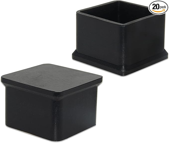 Flyshop Durable Non-Marking Silicone Chair Leg Caps Tips Floor Protectors Square Furniture Table Leg Covers, 20pcs, Black, 38 mm x 38 mm, 1-1/2" x 1-1/2"
