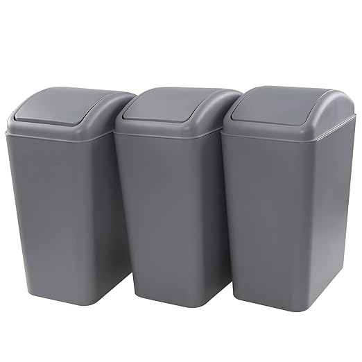 3 Pack 4.5 Gallon Plastic Garbage Can with Swing Lid, Swing-top Trash Bin, Gray