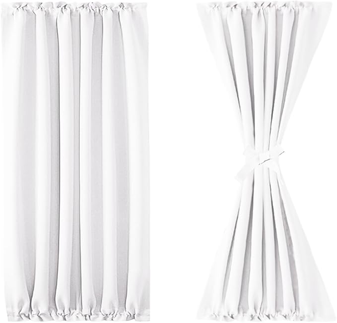 DWCN French Door Curtains – Rod Pocket Thermal Curtain for Doors with Glass Window, Kitchen and Patio Doors for Privacy, 25 X 40 Inches Long, 1 Curtain Panel with Tieback, Pure White