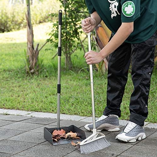 Yangbaga Dust Pans with Long Handle - 39” Heavy Duty Metal Upright Dustpan - Long Handled Stand Up Dustpans - Best Dustpans for Home/Lobby/Shop/Garage/Yard