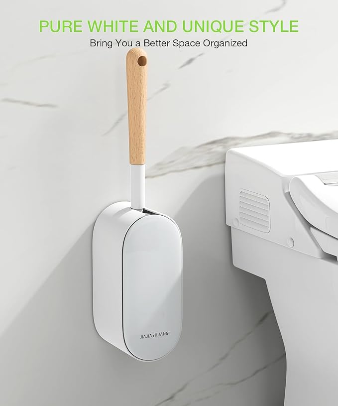 Wooden Toilet Brush, OSCIOSS Toilet Brush and Holder Set with Ergonomic Design, Compact Size, Durable Bristles, Bamboo RV Toilet Cleaner & Holder for Bathroom