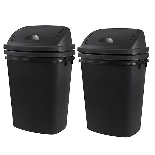Zopnny 4-Pack 11 Gallon Swing Lid Trash Can, Plastic Swing-Top Garbage Can, Black
