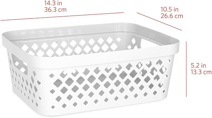 Glad Plastic Storage Basket Set, Value Pack of 6 | Open Storage Bins for Shelves, Bathroom, Pantry, Closet | Nesting Organizer Boxes with Handles, 2 Gallon, White