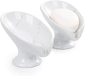Soap Dish Set, Self Draining Bar Soap Holder for Bathroom Sink, Leaf Shaped Drainage Soap Dish Ceramic Marble Porcelain Decorative Soap Dishes 2PCS, No Suction Cup, ANTIS'S HOME