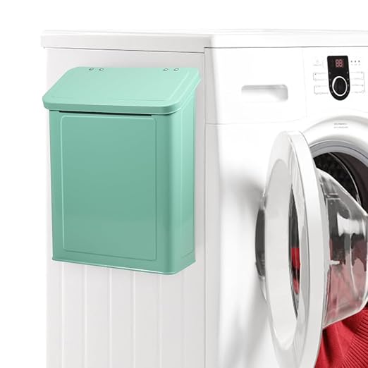 Picowe Magnetic Laundry Storage, Large Metal Lint Holder Bin with Lid for Laundry Room, Space-Saving Trash Container Hanging on Dryer, Washer or Wall Mount Trash Bin (Green)