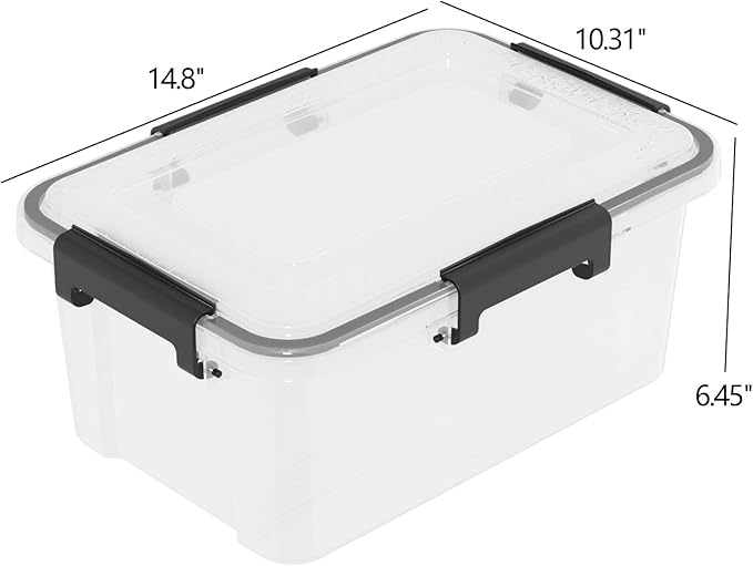 12 Quart Clear Storage Latching Bin, Plastic Pet Food Bins, 6 Packs
