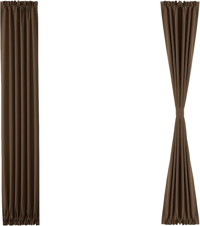 DWCN French Door Curtains – Rod Pocket Thermal Blackout Curtain for Doors with Glass Window, Kitchen and Patio Doors for Privacy, 12 X 72 Inches Long, 1 Curtain Panel with Tieback, Brown