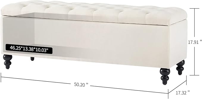 Storage Ottoman 50.2 Inches Upholstered Fabric Storage Ottoman Bench，Button Tufted Ottoman with Storage for Living Room，Bedroom End of Bed Bench Withstands 304lbs (Ivory)