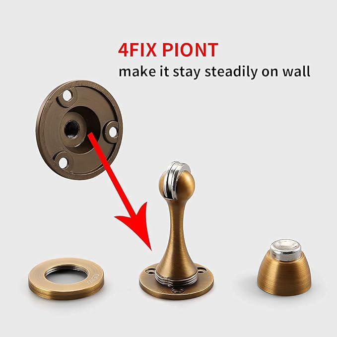Door Stopper 4 Pack Magnetic Door Stops, Zinc Alloy Antique Brass Door Catch Door Holder Wall Floor Mounted, Metal Soft-Catch