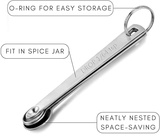 5Pcs Teaspoon Measuring Spoons, 1/4 tsp, 1/8 tsp, 1/16 tsp, 1/32 tsp, 1/64 tsp Metal Measuring Spoons Set, Stainless Steel Cooking Baking Tiny Measuring Spoon for Powders, Spices, Salt