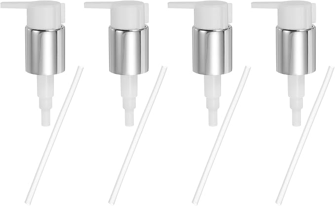 uxcell 4 Pcs Soap Dispenser Pump Heads, Hand Soap Dispensers Top Pumps Replacement Clip-on Pumphead for Standard 24/410 Neck Size Bathroom Lotion Shampoo Bottle, Silver White