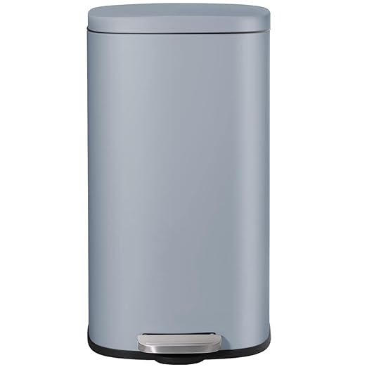 AthLike Trash Can, Stainless Steel Kitchen Garbage Can, Step Waste Bin with Hinged Lid and Removable Inner Bucket, Soft-Close, Dustbin for Bathroom Bedroom Living Room Home (Haze Blue, 8 Gal)