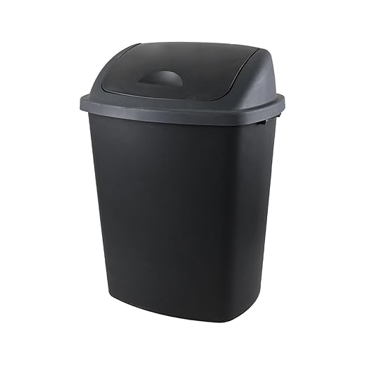 18 Gallon /70 L Swing Lid Large Garbage Bins, 4-Pack, Commercial Grade Plastic Trash Cans for Restaurants, Garages, Conference Rooms, Indoor Household and Commercial Use, Black