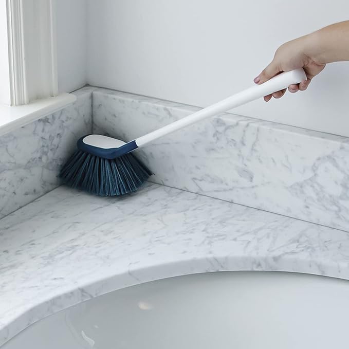 Unger EZ Reach Shower Tub and Tile Scrub Brush, Crevice Bathroom Cleaning Supplies, Non-Scratch Scrubber Tool for Showers, Fixtures, Bathtubs, Drains, Grout, and Marble