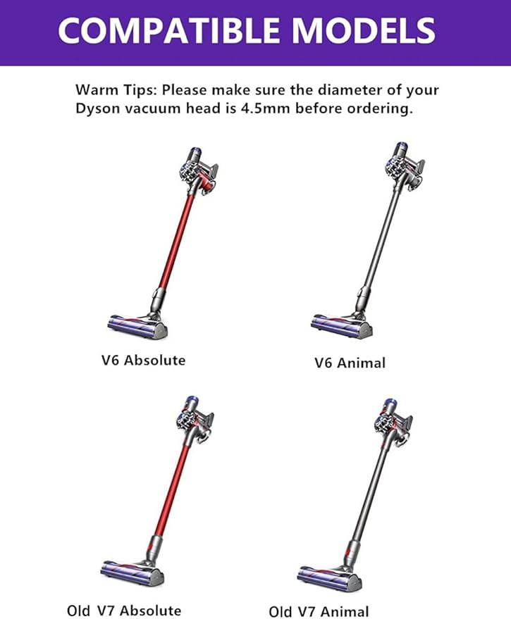 V6 Roller Brush Replacement Parts Compatible with Dyson V6 Animal Absolute Cordless Vacuum,V6 Brush Cleaning Head Accessories.Part No. 966821-01, 966084-01 (4-Prong, tip is 4.5 cm