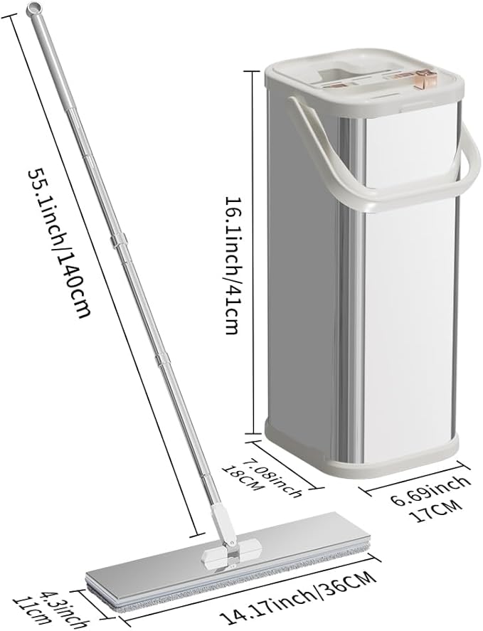 Stainless Steel Mop and Bucket Set with Wringer, Easy-to-use Flat Mop with Separate Dirty Water System, Deep-Cleaning Mops for Floors, Versatile Mops for Walls