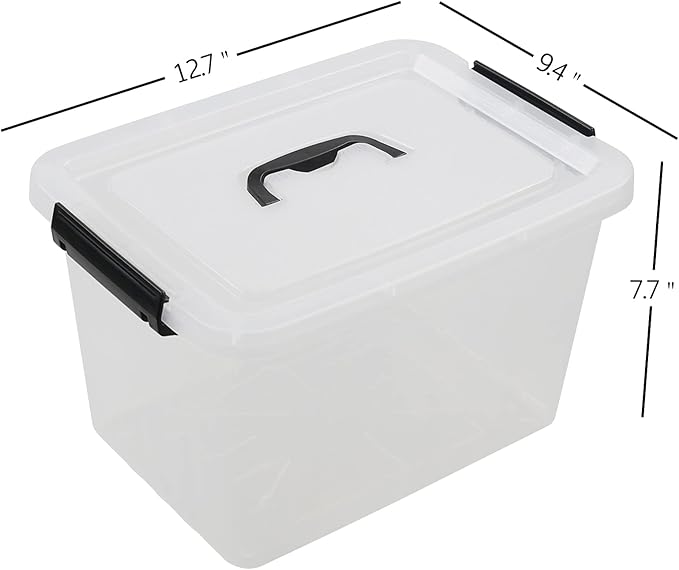 Zopnny 12 Quart Storage Latch Bins with Handles, Plastic Clear Storage Box with Lid, 6 Pack