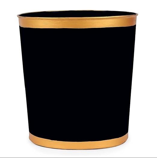 Jaye’s Studio Mattie Oval Wastebasket – Handpainted Pink Trash Can For Bathroom Office, Vanity, or Bedroom Trash Bin, Metal Trash Can Gold Trim, Pink Waste Basket & Garbage Can for Gold Bathroom Decor