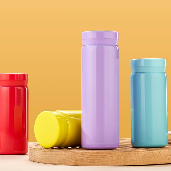 10oz Mini Water Bottle Stainless Steel Thermos Small Flask - Insulated Vacuum, Leak Proof, Keeps Drinks Hot/Cold - Ideal for Coffee, Tea, Water - Purple